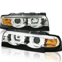 Spec-D Tuning Chrome LED Dual Halo Projector Headlights Compatible with 1995-2001 BMW E38 7-Series, Left Right Pair Headlamps Assembly