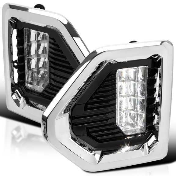 Spec-D Tuning Chrome LED Fog Lights + Switch + Bezel Compatible with 2019-2021 GMC Sierra, Left + Right Pair Assembly