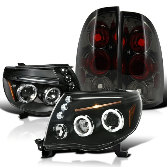 Spec-D Tuning Chrome LED Halo Projector Headlight + Bumper LED Fog Lamps Compatible with Tacoma Left + Right Pair Headlamps Assembly