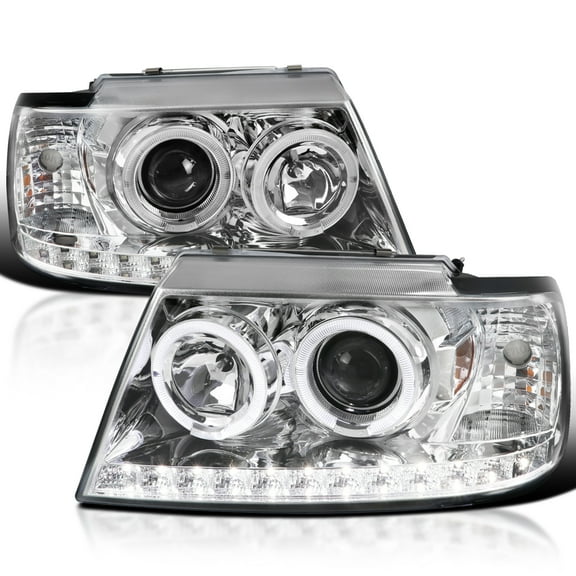 Spec-D Tuning Chrome LED Halo Projector Headlights Compatible with 2002-2005 Ford Explorer, Left + Right Pair Headlamps Assembly