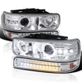 thumbnail image 1 of Spec-D Tuning Chrome LED Halo Projector Headlights + LED Bumper Lights Compatible with 1999-2002 Chevy Silverado 1500 2500 3500, Left + Right Pair Headlamps Assembly, 1 of 6