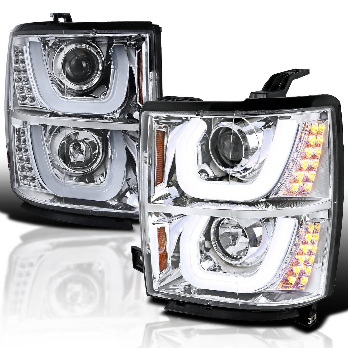 Spec-D Tuning Chrome LED Halo Signal Projector Headlights Compatible