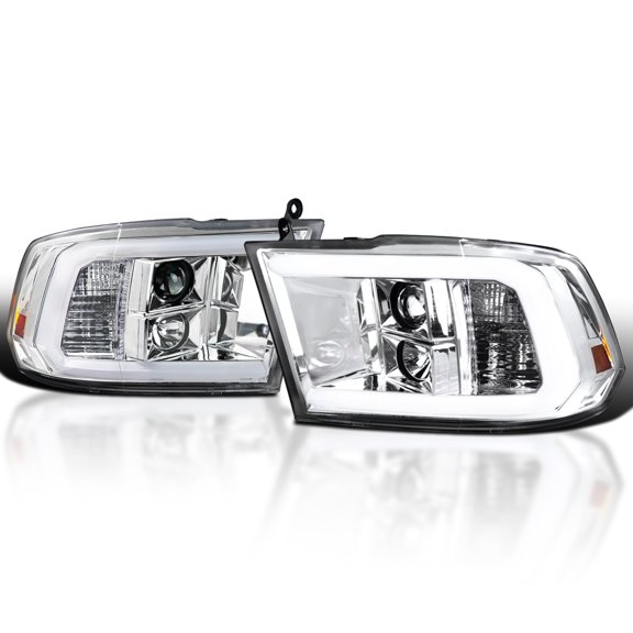 Spec-D Tuning Chrome LED Light Bar Projector Headlights Compatible with 2009-2018 Dodge Ram 1500 2500 3500, Left + Right Pair Headlamps Assembly