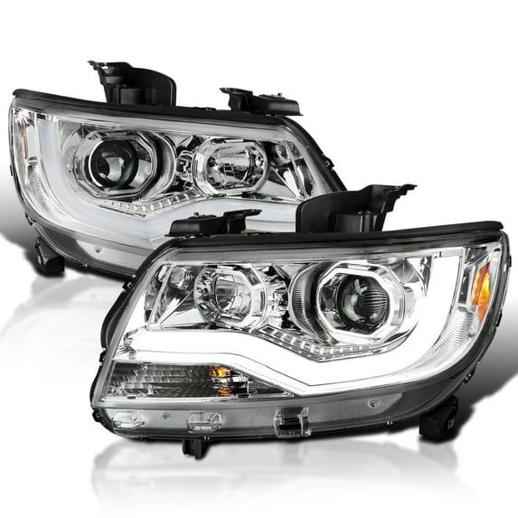 Spec-D Tuning Chrome LED Light Bar Projector Headlights Compatible with 2015-2022 Chevy Colorado, Left + Right Pair Headlamps Assembly