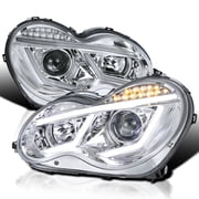 Spec-D Tuning Chrome LED Projector Headlights Compatible with 2001-2007 Mercedes-Benz W203 C-Class Sedan, Left + Right Pair Headlamps Assembly