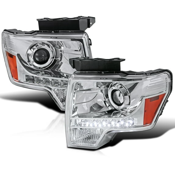 Spec-D Tuning Chrome LED Projector Headlights Head Lamps W/ Bulbs Compatible with 2009-2014 Ford F150, Left + Right Pair Headlamps Assembly