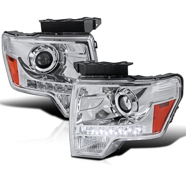 Spec-D Tuning Chrome LED Projector Headlights Head Lamps W/ Bulbs Compatible with 2009-2014 Ford F150, Left + Right Pair Headlamps Assembly