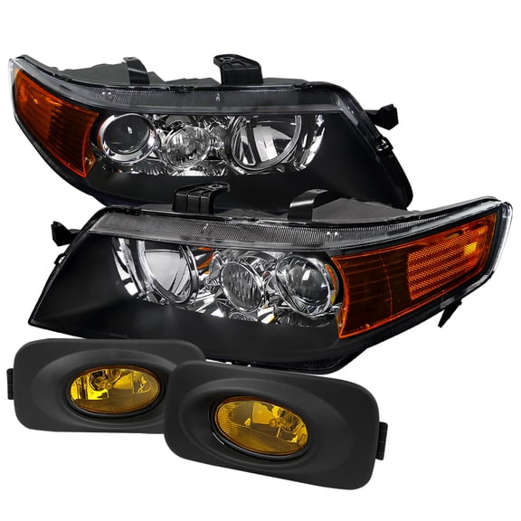 Spec-D Tuning Chrome LED Projector Headlights + Vertical Hood Grill Compatible with Acura TSX Left + Right Pair Headlamps Assembly