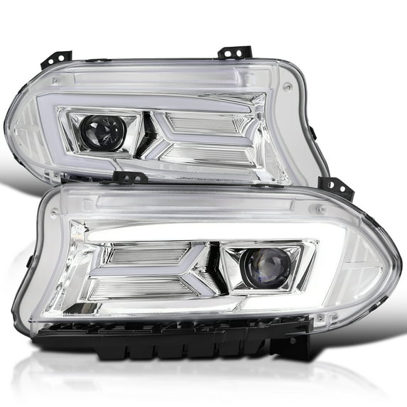 Spec-D Tuning Chrome LED Projector Headlights w/Sequential Turn Signal Compatible with 2015-2023 Dodge Charger with factory halogen headlights