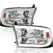 Spec-D Tuning Chrome LED Strip Quad Style Headlights Compatible with 2009-2018 Dodge Ram 1500 2500 3500 Left Right Pair Headlamps Assembly