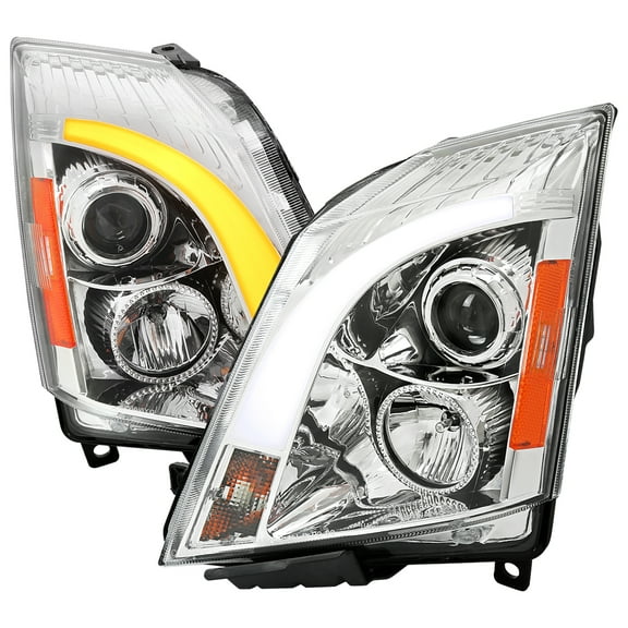 Spec-D Tuning Chrome LED Switchback Projector Headlights Compatible with 2008-2014 Cadillac CTS, Left + Right Pair Headlamps Assembly