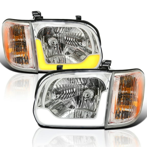 Spec-D Tuning Chrome LED Switchback Sequential Headlights + Corner Lights Compatible with 2005-2006 Toyota Tundra, Left + Right Pair Headlamp Assembly