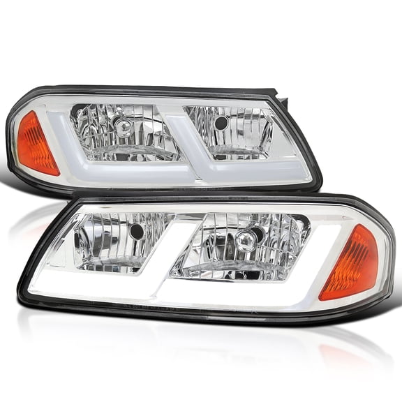 Spec-D Tuning Chrome LED Tube Headlights Compatible with 2000-2005 Chevy Impala, Left + Right Pair Headlamps Assembly