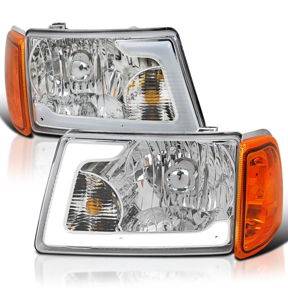 Spec-D Tuning Chrome LED Tube Headlights Compatible with 2001-2011 Ford Ranger, Left + Right Pair Headlamps Assembly