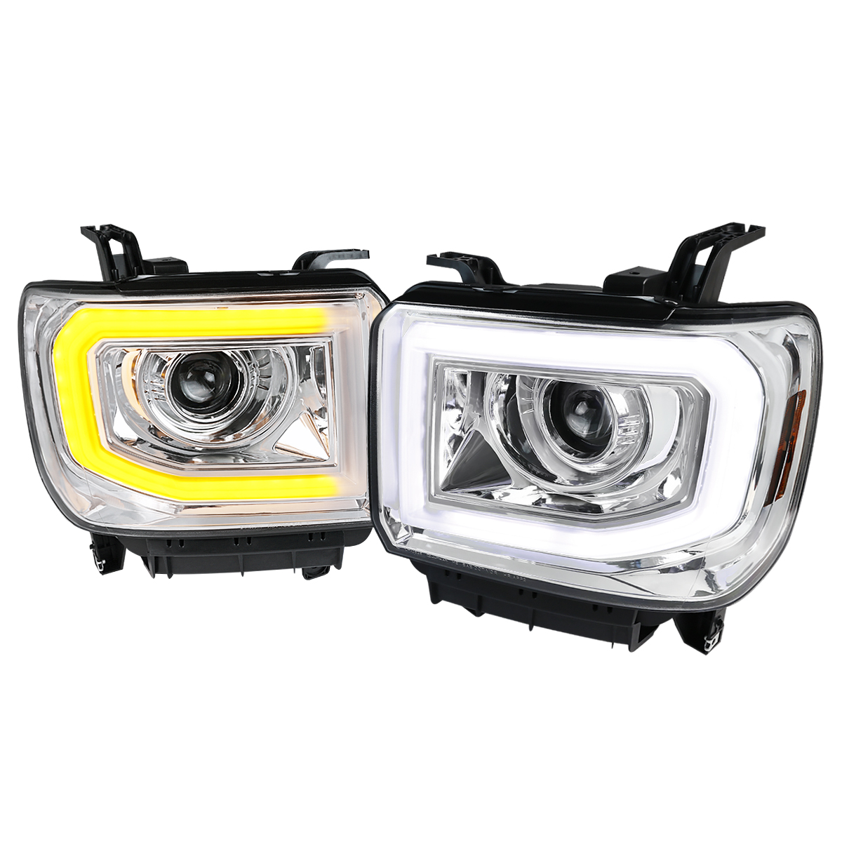 Advan_version Projector Headlights For 2014-2015 GMC Sierra 1500 & 15-19 HD – Chrome Housing, Halogen