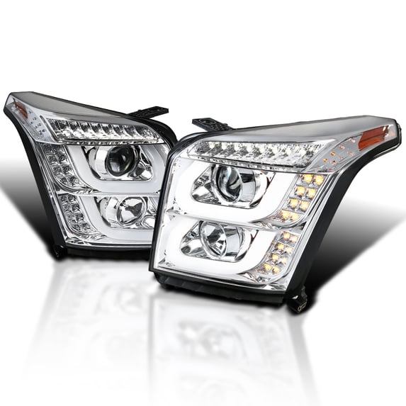Spec-D Tuning Chrome LED & Turn Signal Projector Headlights Compatible with 2015-2018 GMC Yukon/Yukon XL, Left + Right Pair Headlamps Assembly