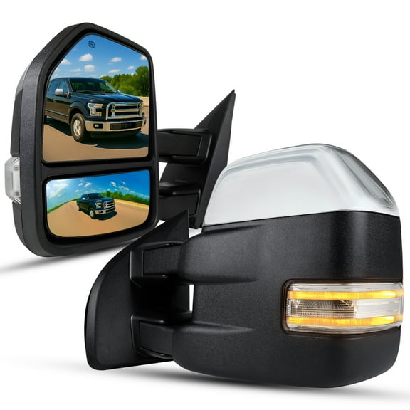 Spec-D Tuning Chrome Power Heated Tow Mirrors+LED Signal+Puddle 22Pin & 8Pin Compatible with 2015-2020 Ford F150 Left + Right Pair