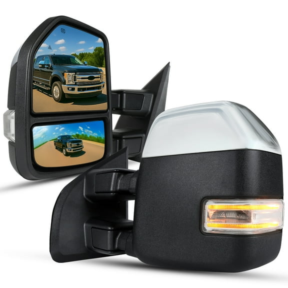 Spec-D Tuning Chrome Power Heated Tow Mirrors w/ Temperature Sensor + LED Signal Compatible with 2017-2019 Ford F250 F350 F450 Super Duty Left + Right Pair