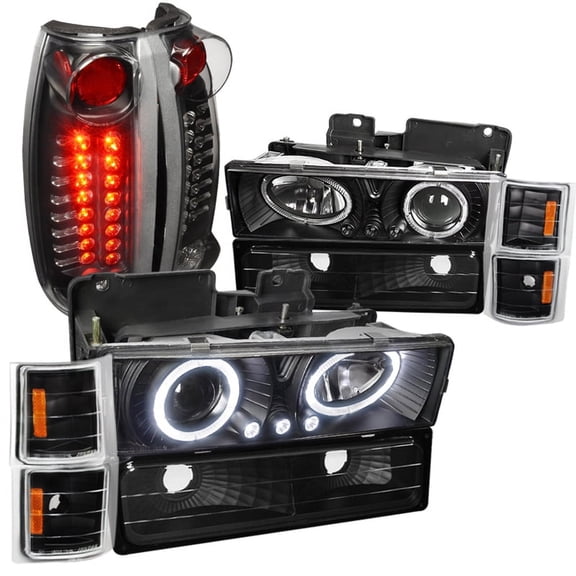 Spec-D Tuning Chrome Projector Headlight + Bumper Lamp + LED Fog Lamp Compatible with Chevy C10 Left + Right Pair Headlamps Assembly