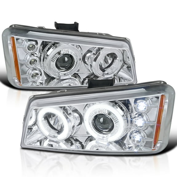Spec-D Tuning Chrome Projector Headlights Compatible with 2003-2007 Chevy Silverado, 2002-2006 Chevy Avalanche Without Body Cladding, Left + Right Pair Headlamps Assembly