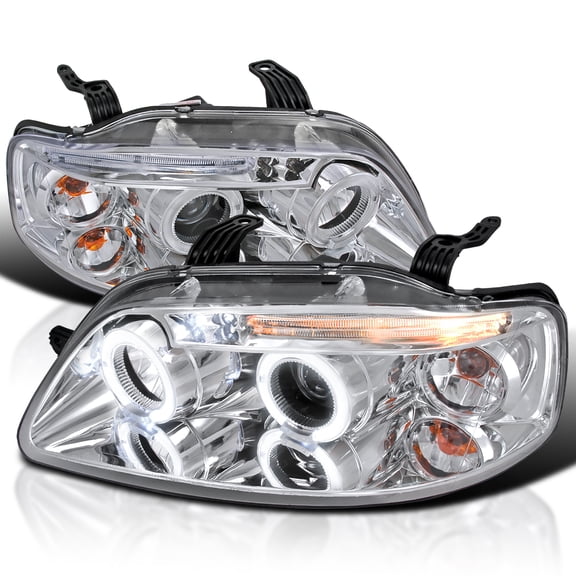 Spec-D Tuning Chrome Projector Headlights Compatible with 2004-2008 Chevy Aveo 4 Door Sedan/ Hatchback, 2004-2006 Chevy Aveo5 4 Door Hatchback, Left + Right Pair Headlamps Assembly