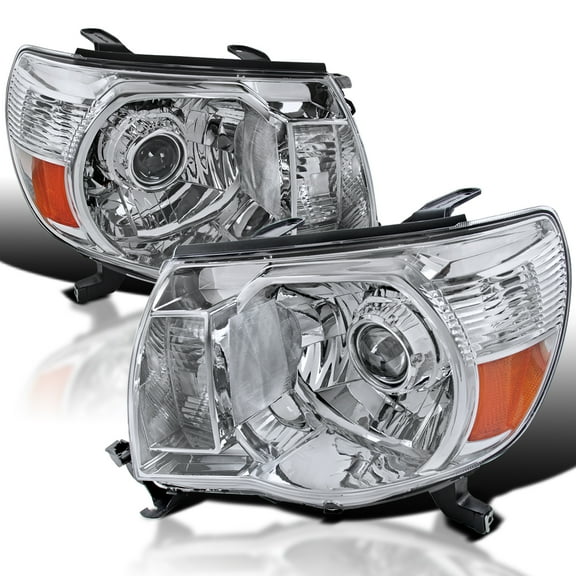Spec-D Tuning Chrome Projector Headlights Compatible with 2005-2011 Toyota Tacoma, Left + Right Pair Headlamps Assembly