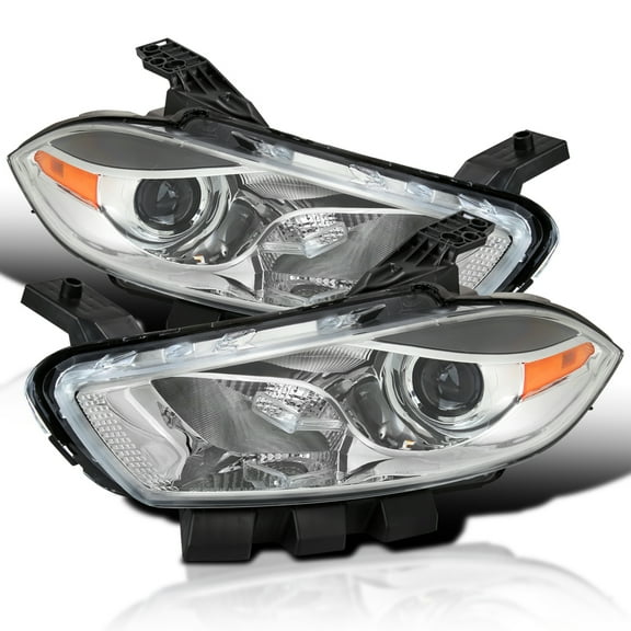 Spec-D Tuning Chrome Projector Headlights Compatible with 2013-2016 Dodge Dart Factory Halogen, Left + Right Headlamps Assembly