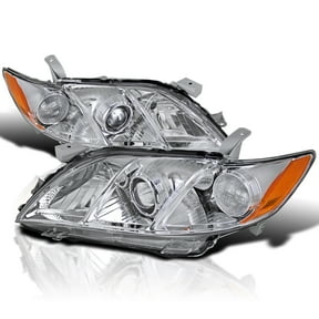 Spec-D Tuning Chrome Projector Headlights W/ Amber Reflector Compatible with 2007-2009 Toyota Camry, Left + Right Pair Headlamps Assembly