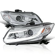 Spec-D Tuning Chrome Projector Headlights W/ LED Light Bar Compatible with 2012-2015 Honda Civic 4dr Sedan, 2012-2013 Honda Civic 2dr Coupe, Left + Right Pair Headlamps Assembly