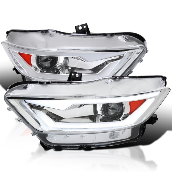 Spec-D Tuning Chrome Projector Headlights w/LED Bar and Startup Animation Compatible with 2015-2017 Ford Mustang, 2018-2020 Ford Mustang Shelby, Left + Right Pair Headlamps Assembly