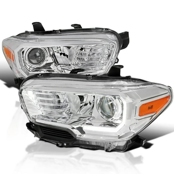 Spec-D Tuning Chrome Projector Headlights w/ LED Daytime Running Lights Compatible with 2016-2022 Toyota Tacoma, Left + Right Pair Headlamps Assembly