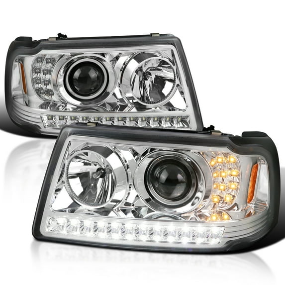 Spec-D Tuning Chrome Projector Headlights w/ LED Strip and LED Turn Signal Compatible with 2001-2011 Ford Ranger, Left + Right Pair Headlamps Assembly