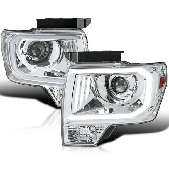 Spec-D Tuning Chrome Projector Headlights w/ LED Tube Compatible with 2009-2014 Ford F150, Left + Right Pair Headlamps Assembly