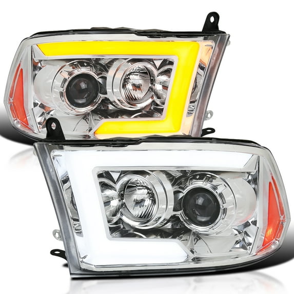 Spec-D Tuning Chrome Projector Headlights w/ Sequential Switchback LED Signal Compatible with 2009-18 Dodge RAM 1500/2500/3500, 2019-24 Dodge RAM 1500 Left + Right Pair Headlamps Assembly