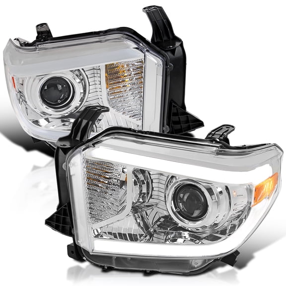 Spec-D Tuning Chrome Projector Headlights w/ Switchback Sequential LED Turn Signal Compatible with 2014-2021 Toyota Tundra, Left + Right Pair Headlamp Assembly