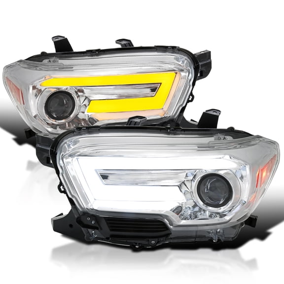 Spec-D Tuning Chrome Projector Headlights w/ Switchback Sequential LED Turn Signal Compatible with 2016-2022 Toyota Tacoma, Left + Right Pair Headlamps Assembly