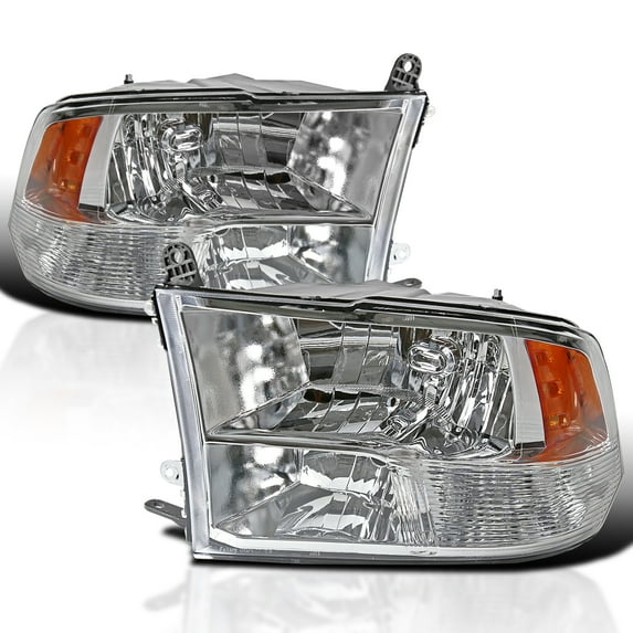 Spec-D Tuning Chrome Quad Headlights Compatible with 2009-2018 Dodge Ram 1500/2500/3500 Left + Right Pair Head Lights Lamp Assembly