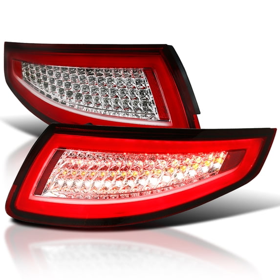 Spec-D Tuning Chrome Red LED Bar Tail Lights Compatible with 2005-2008 Porsche 911 997 Carrera / 4 / S / 4S / Targa 4 / Targa 4S, Left + Right Pair Assembly