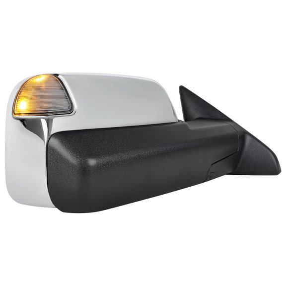 Spec-D Tuning Chrome Right Passenger Side Power Heated Manual Fold Tow Mirror w/ Puddle Light + Blind Spot Compatible with 2019-2022 Ram 2500 3500