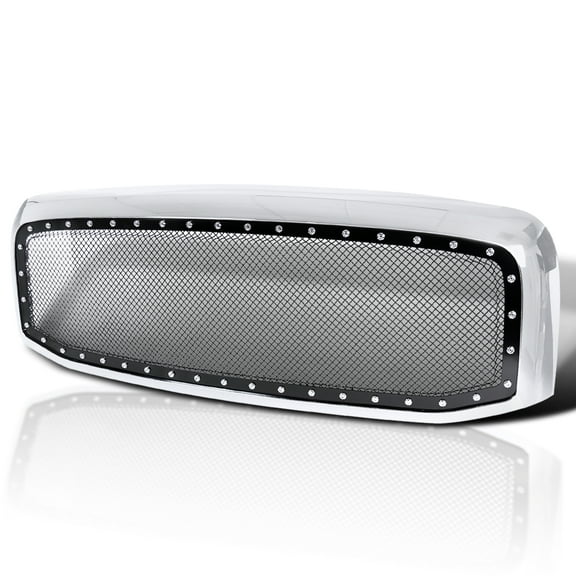 Spec-D Tuning Chrome Rivet Bolt Stainless Mesh Front Hood Grille with Shell Compatible with 2006-2008 Dodge Ram 1500 2500 3500