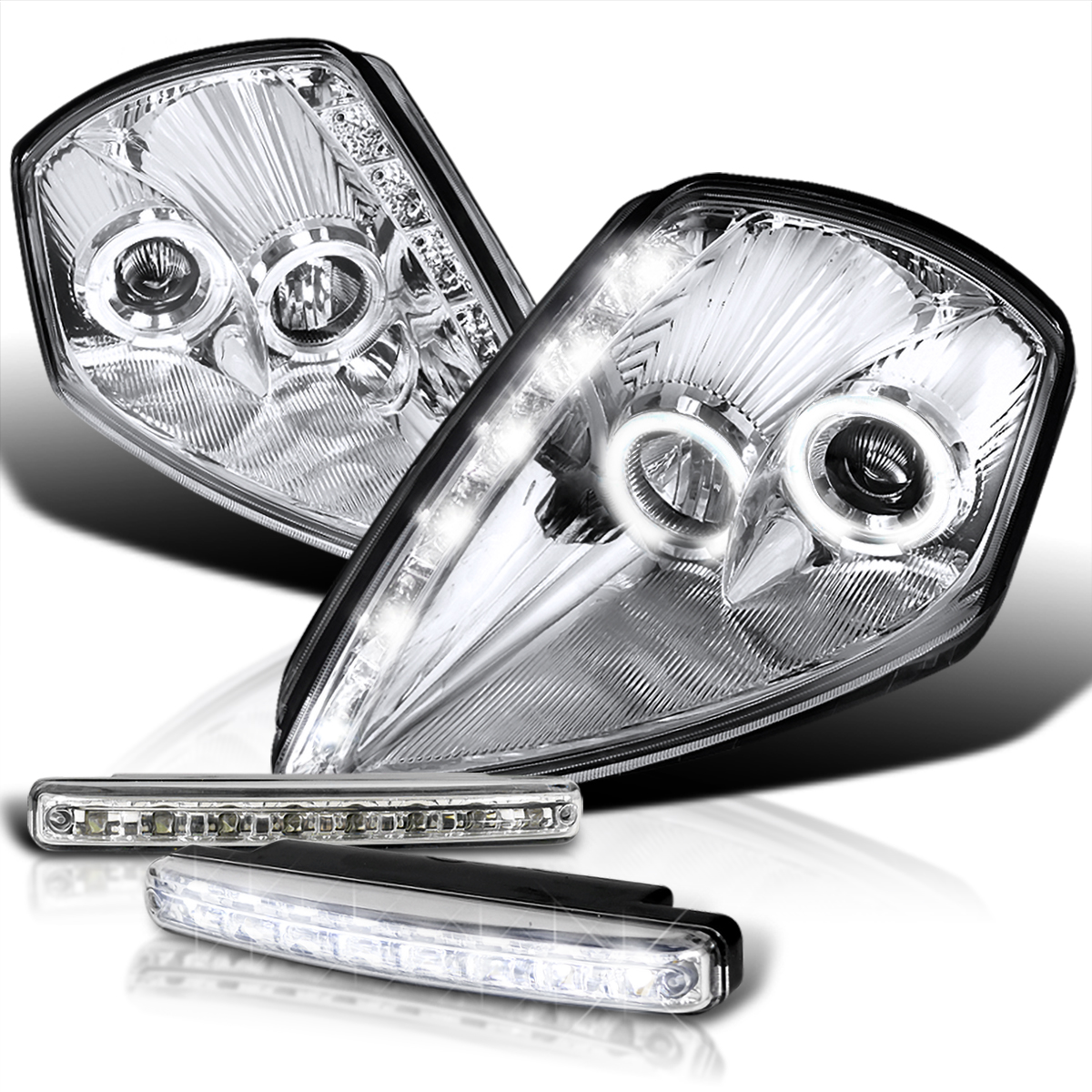 Spec-D Tuning Chrome Halo SMD LEDプロジェクターヘッドライト+Infiniti G 35対応8 LEDフォグランプ左+右ペアヘッドランプアッセンブリー Spec-D Tuning Chrome SMD LED Halo Projector Headlights + 8-LED Fog