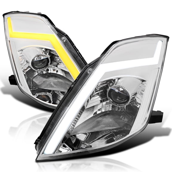Spec-D Tuning Chrome Sequential Switchback Projector Headlights w/ LED Strip and Startup Animation Compatible with 2003-2005 Nissan 350Z, Left + Right Pair Headlamp Assembly