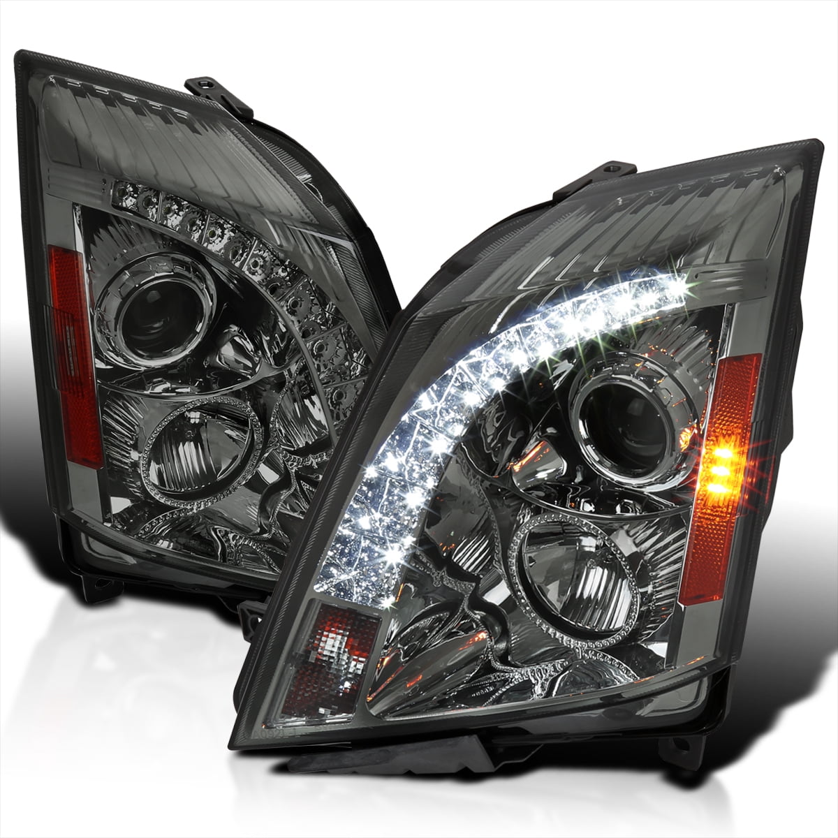 Fit 2003-2007 Cadillac CTS LED Halo Projector Headlights Assembly Black Smoke Fit 2003-2007 Cadillac CTS LED Halo Projector Headlights Assembly Black Smoke