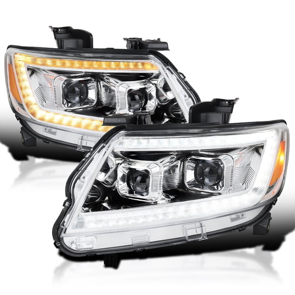 Spec-D Tuning Chrome Switchback Projector Headlights w/ Sequential LED Turn Signal and Startup Animation Compatible with 2015-2022 Chevy Colorado, Left + Right Pair Headlamps Assembly