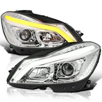 Spec-D Tuning Chrome Switchback Sequential LED Tube Projector Headlights Compatible with 2012-2014 Mercedes-Benz W204 C-Class C250 C300 C350 C63, Left   Right Pair Headlamps Assembly