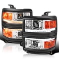 thumbnail image 1 of Spec-D Tuning Chrome w/ Black Trim Projector Headlights w/ Sequential Switchback LED Strip and Startup Animation Compatible with 2014-2015 Chevy Silverado 1500, Left + Right Pair Headlamps Assembly, 1 of 6
