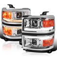 thumbnail image 1 of Spec-D Tuning Chrome w/ Silver Trim Projector Headlights w/ Sequential Switchback LED Strip and Startup Animation Compatible with 2014-2015 Chevy Silverado 1500, Left + Right Pair Headlamps Assembly, 1 of 6