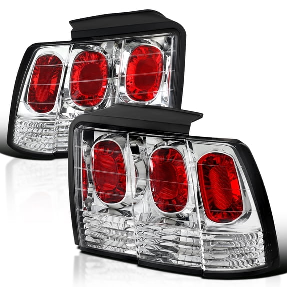 Spec-D Tuning Clear Parking Tail Lights Rear Brake Reverse Lamps Compatible with 1999-2004 Ford Mustang, Left + Right Pair Assembly