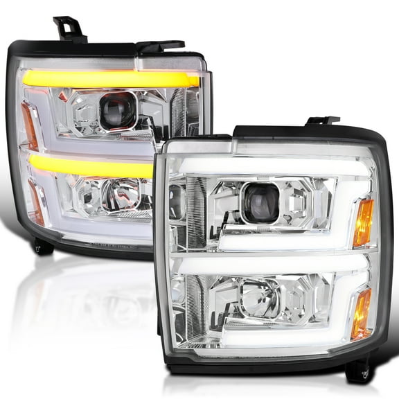 Spec-D Tuning Clear Projector Headlights w/ Sequential Switchback LED Signal Lamps Compatible with 2015-2019 Chevy Silverado 2500HD 3500HD