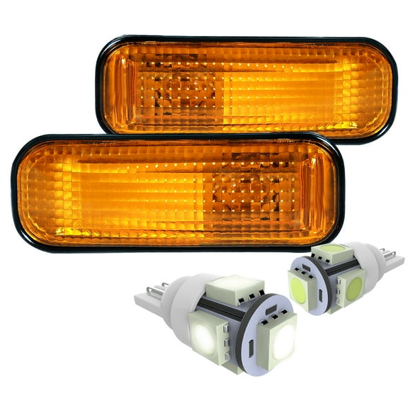 Spec-D Tuning Compatible with 1996-2000 Honda Civic Tinted Amber Side Markers Signal Lamps+5-SMD LED Bulbs
